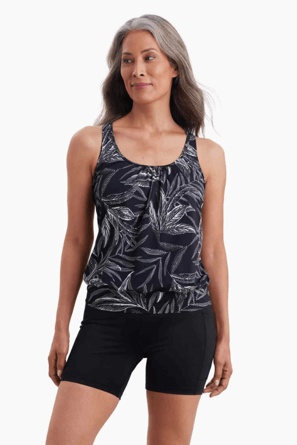 TANKINI BLOUSON-SHIRRED NECK FANCY