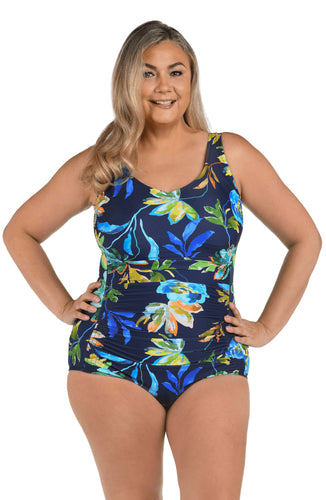 UNE-PIÈCE ENCOLURE V TAILLE PLUS-INDIGO