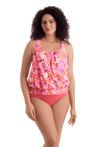 TANKINI BLOUSON-SHIRRED NECK FANCY